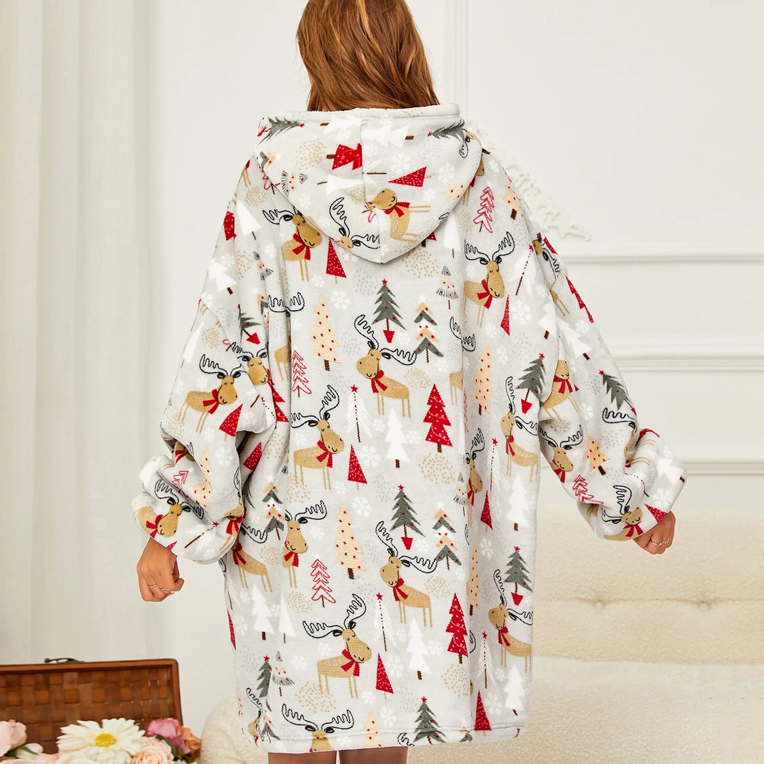 Autumn and winter models printed lazy clothes hooded pullover large size sweater outdoor cold weather clothing can be worn blank