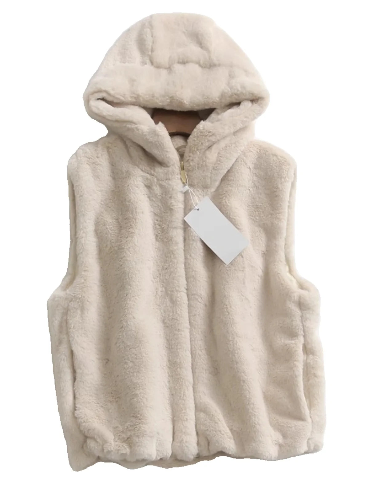 Autumn Winter New Loose Women's Zipper Hooded Furry Vest Anti-Aging Svel Top Pure Color Versatile Sle Faionable