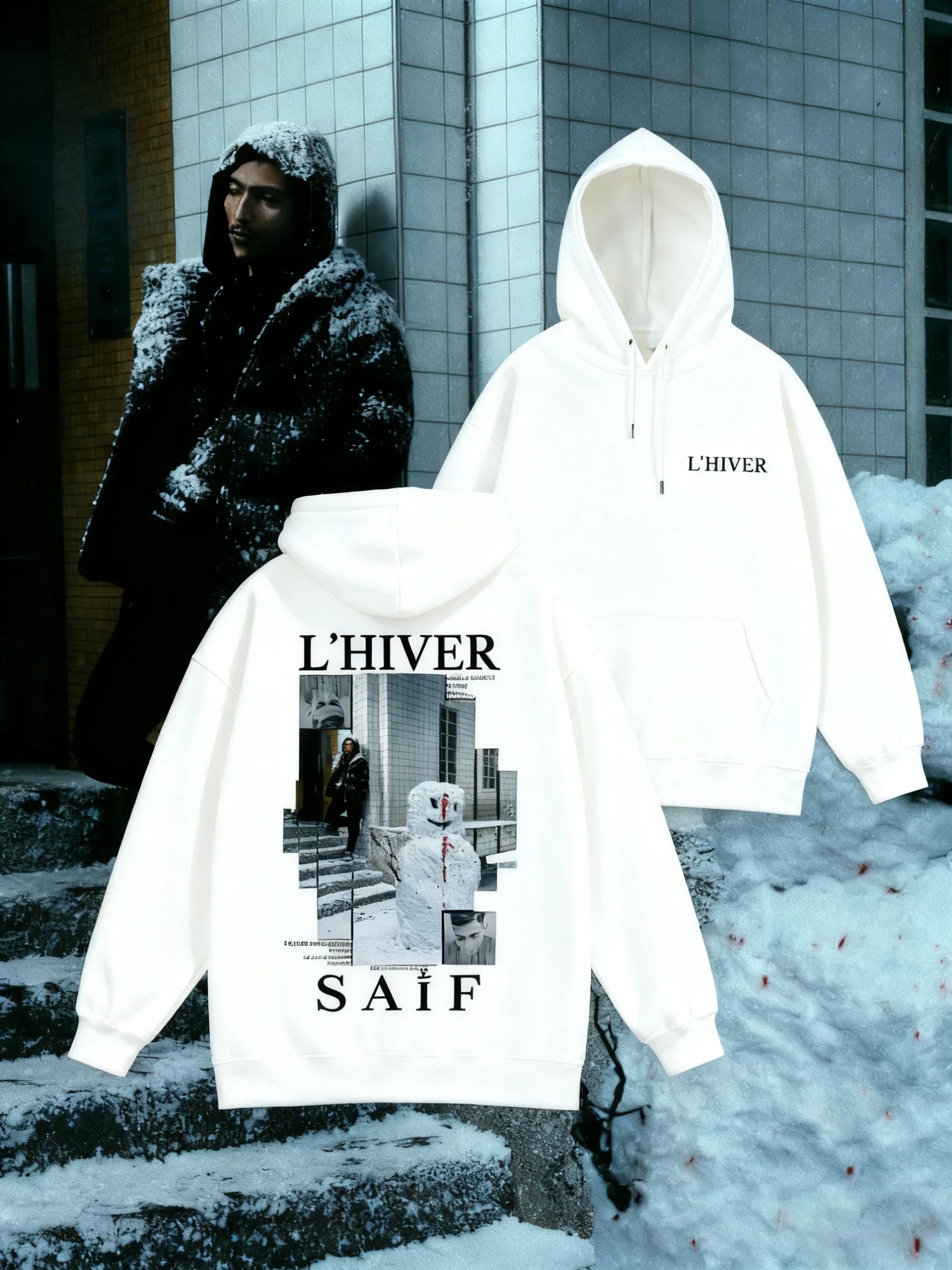 L'HIVER Ablum Graphic Hoodies Rapper Saïf Print Pullover Oversized Y2k Fleece Warm Men Women Winter Thick Sweatshirt Clothing