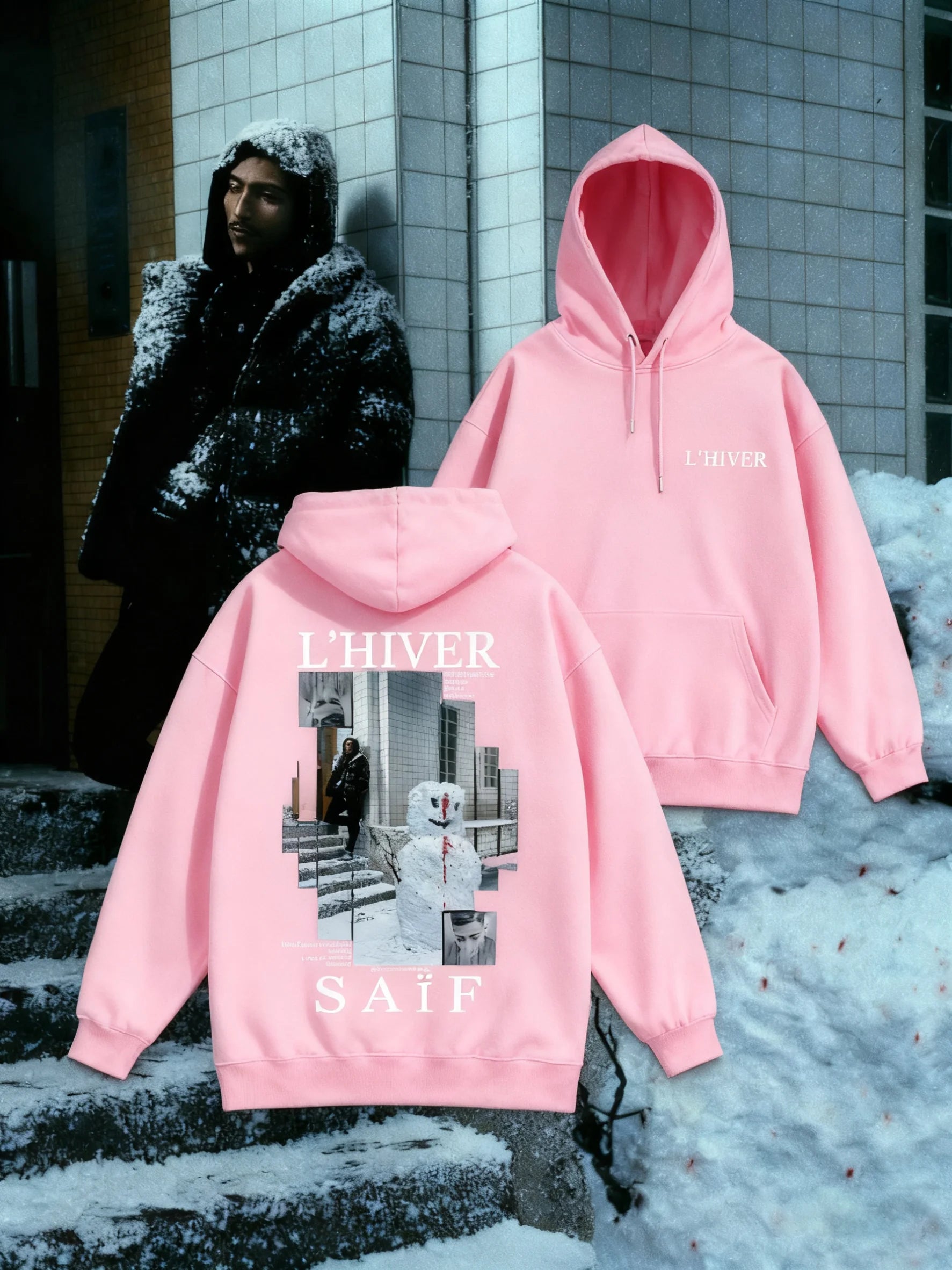 L'HIVER Ablum Graphic Hoodies Rapper Saïf Print Pullover Oversized Y2k Fleece Warm Men Women Winter Thick Sweatshirt Clothing