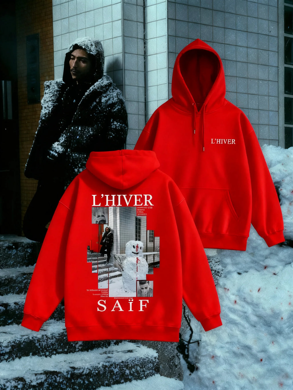 L'HIVER Ablum Graphic Hoodies Rapper Saïf Print Pullover Oversized Y2k Fleece Warm Men Women Winter Thick Sweatshirt Clothing