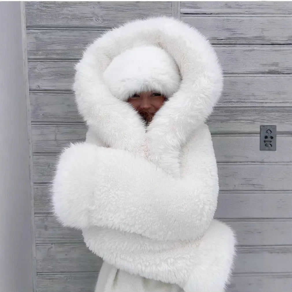 Winter Ultra Thick Off-White Hooded Short Eco-Friendly Fur Coat Ins Blogger Same Style Winter
