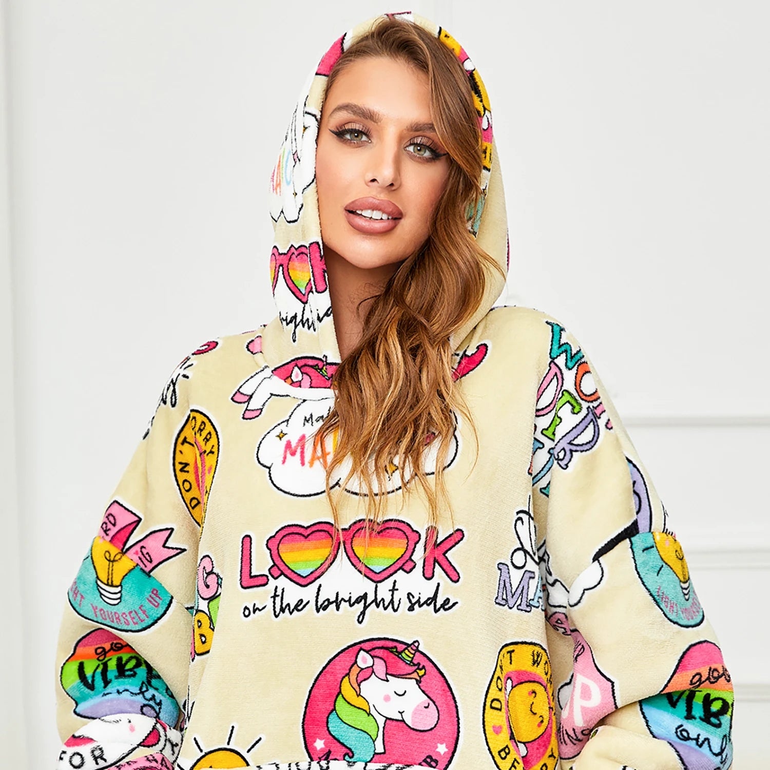Autumn and winter models printed lazy clothes hooded pullover large size sweater outdoor cold weather clothing can be worn blank