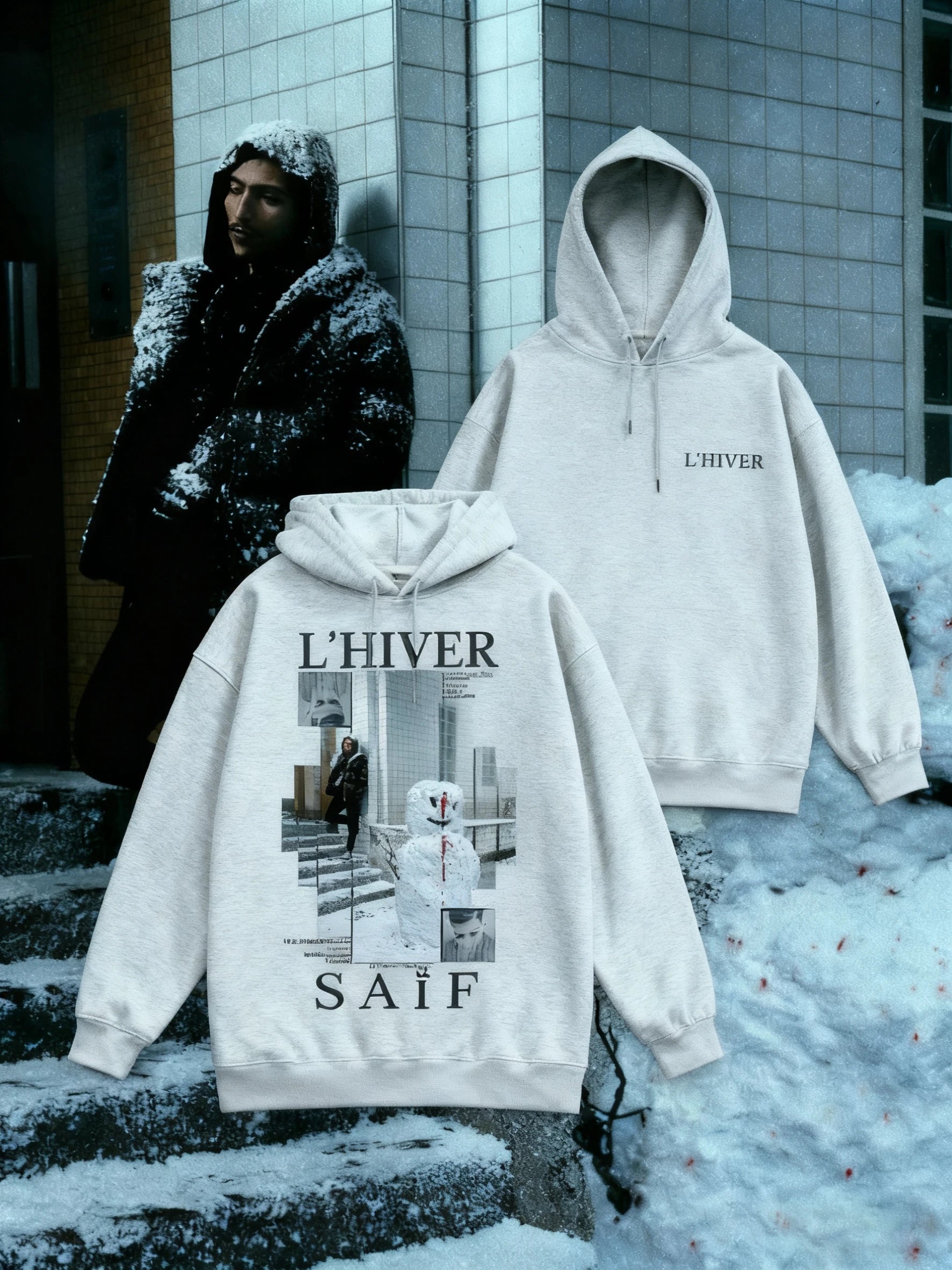 L'HIVER Ablum Graphic Hoodies Rapper Saïf Print Pullover Oversized Y2k Fleece Warm Men Women Winter Thick Sweatshirt Clothing