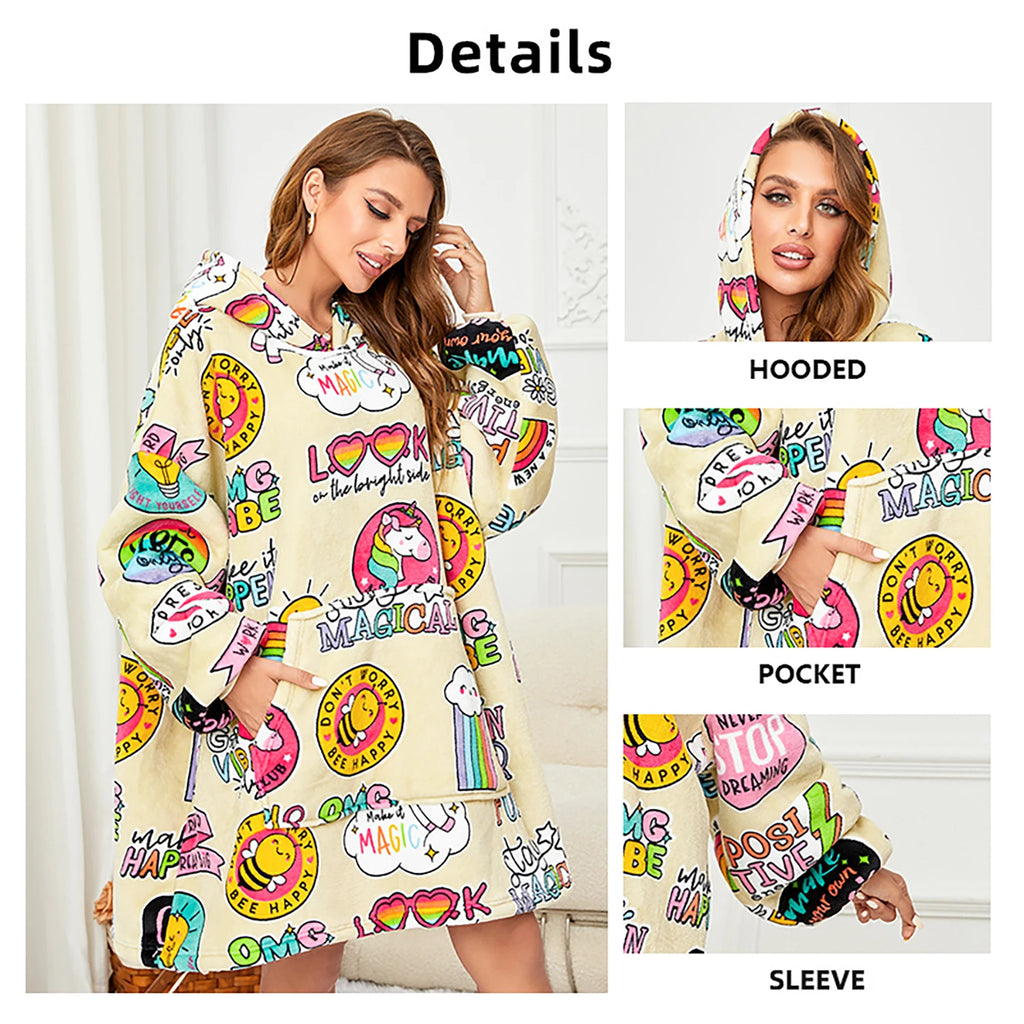 Autumn and winter models printed lazy clothes hooded pullover large size sweater outdoor cold weather clothing can be worn blank